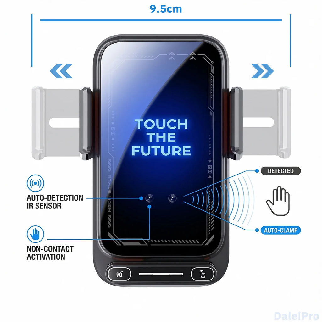 15W Wireless Car Phone Holder & Charger – Auto-Sensing, One-Touch Release, 360° Rotation | Qi Certified