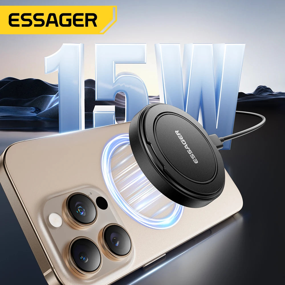 Essager 15W Magnetic Wireless Charger with 360° Rotating Stand – Fast Charging for iPhone 17/16/15/14 Pro Max & AirPods