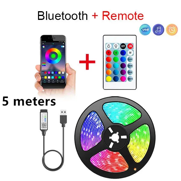 🌈 Bluetooth LED Strip Lights – RGB Smart App Control, TV Backlight & Room Decor (1m–5m)