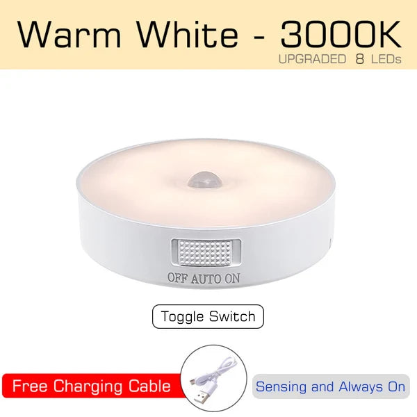 🌙 Motion Sensor Night Light – USB Rechargeable, Auto On/Off, Perfect for Bedroom, Kitchen & Hallway