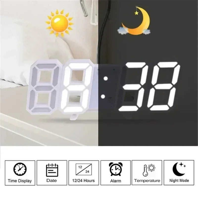 Modern LED Digital Wall & Desk Clock – 3D Large Display, Electronic Alarm Clock for Bedroom & Living Room Decor