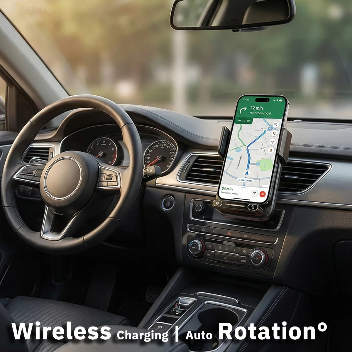 15W Wireless Car Phone Holder & Charger – Auto-Sensing, One-Touch Release, 360° Rotation | Qi Certified