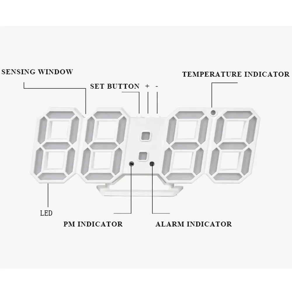 Modern LED Digital Wall & Desk Clock – 3D Large Display, Electronic Alarm Clock for Bedroom & Living Room Decor