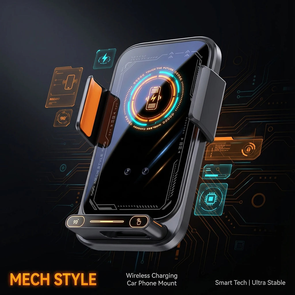 15W Wireless Car Phone Holder & Charger – Auto-Sensing, One-Touch Release, 360° Rotation | Qi Certified