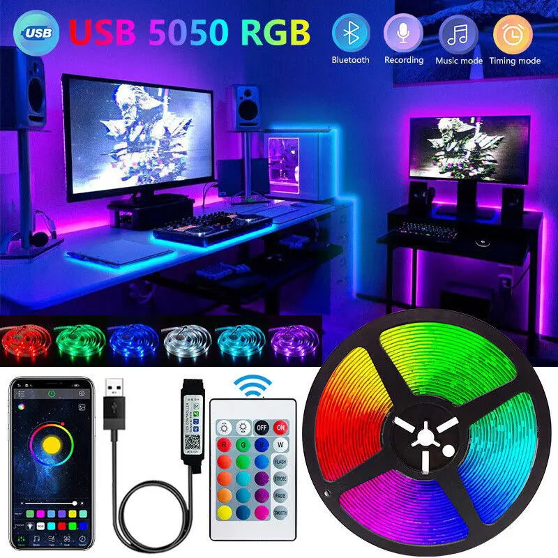 🌈 Bluetooth LED Strip Lights – RGB Smart App Control, TV Backlight & Room Decor (1m–5m)