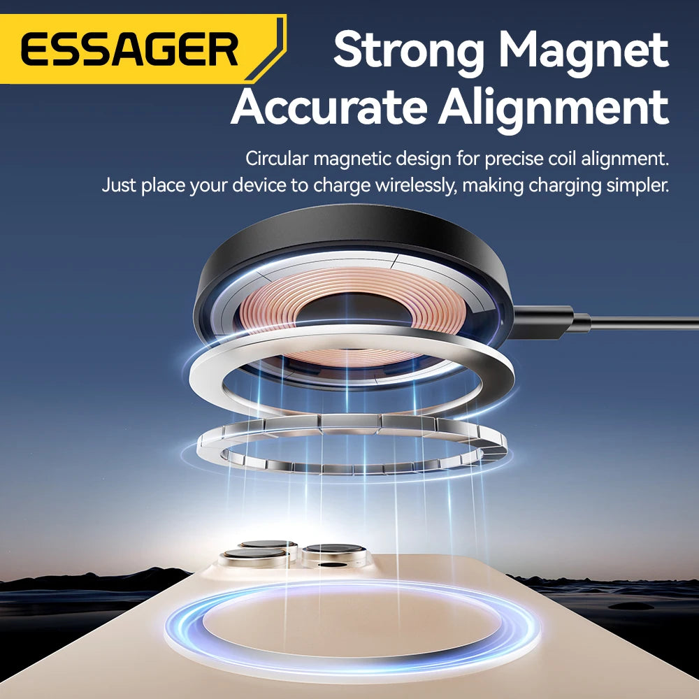 Essager 15W Magnetic Wireless Charger with 360° Rotating Stand – Fast Charging for iPhone 17/16/15/14 Pro Max & AirPods