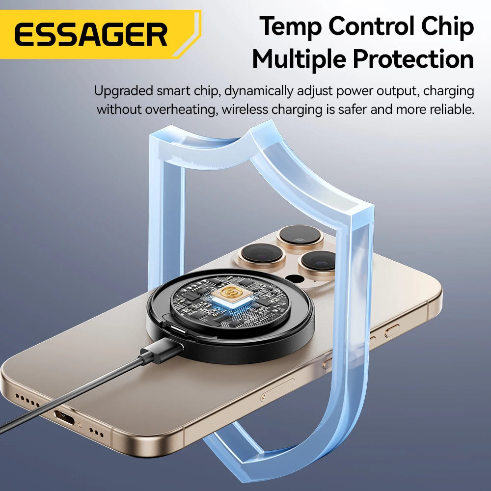 Essager 15W Magnetic Wireless Charger with 360° Rotating Stand – Fast Charging for iPhone 17/16/15/14 Pro Max & AirPods