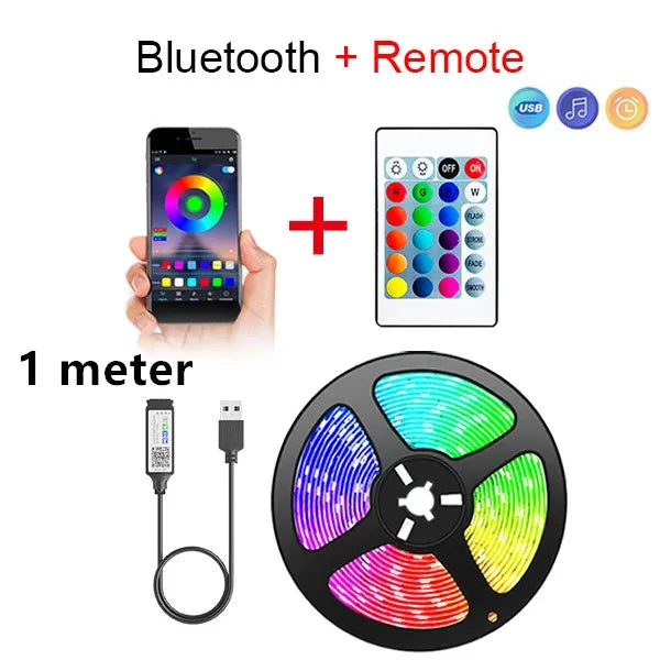 🌈 Bluetooth LED Strip Lights – RGB Smart App Control, TV Backlight & Room Decor (1m–5m)
